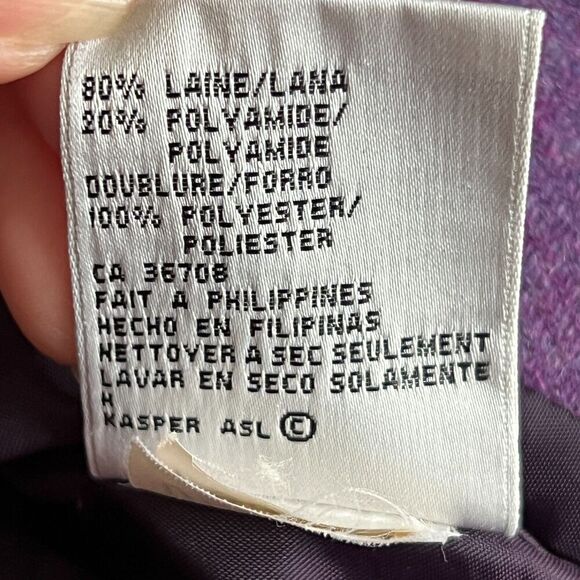 Kasper Womens Blazer Wool Blend Zip Collar Office Purple Knit - Picture 7 of 8